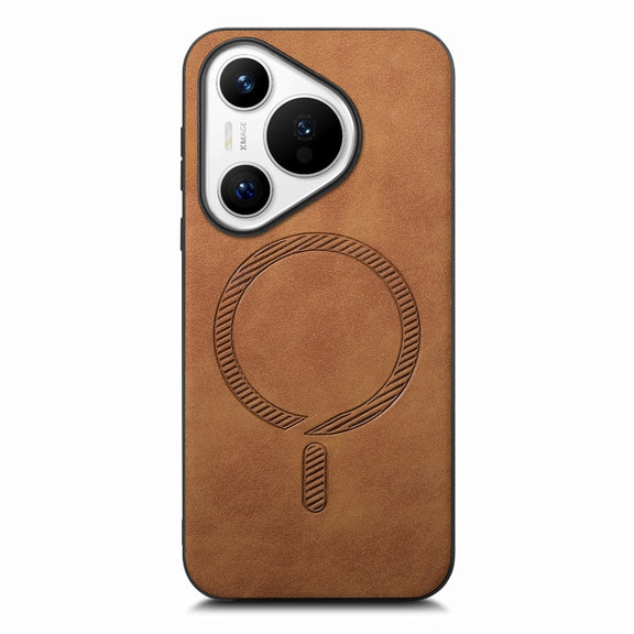 For Huawei Pura 70 Pro Solid Color Retro Magsafe PU Back Cover Phone Case(Brown)