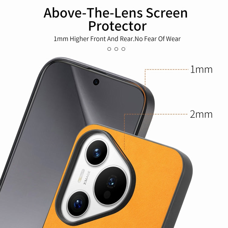 For Huawei Pura 70 Pro Solid Color Retro Magsafe PU Back Cover Phone Case(Yellow)