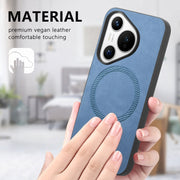 For Huawei Pura 70 Pro Solid Color Retro Magsafe PU Back Cover Phone Case(Blue)