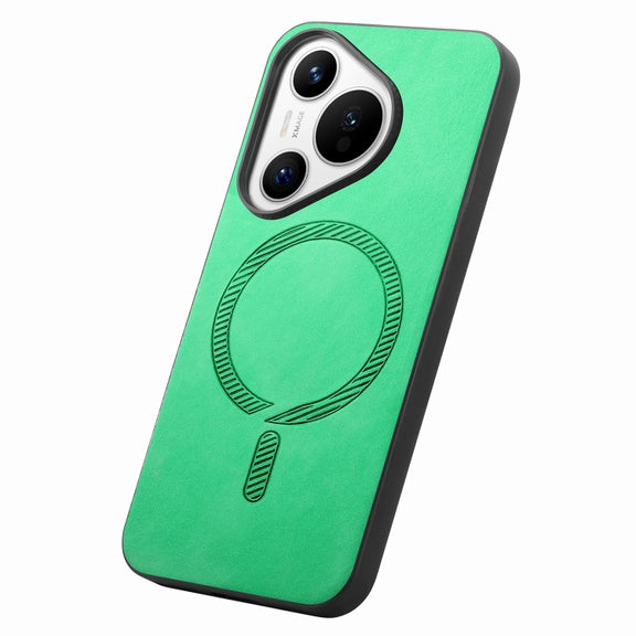 For Huawei Pura 70 Pro+ Solid Color Retro Magsafe PU Back Cover Phone Case(Green)