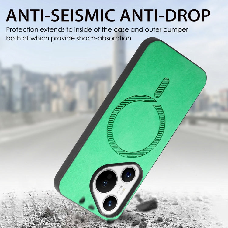 For Huawei Pura 70 Pro+ Solid Color Retro Magsafe PU Back Cover Phone Case(Green)