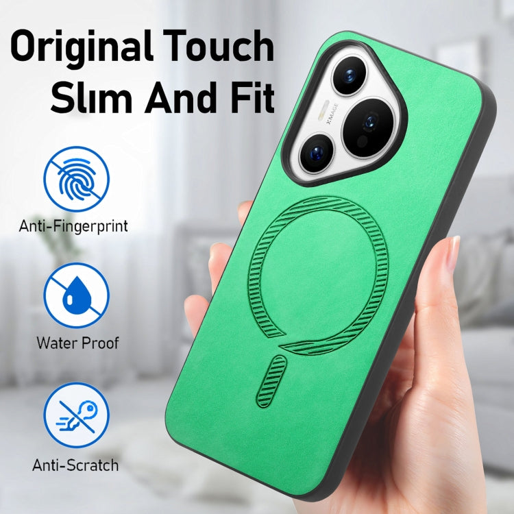 For Huawei Pura 70 Pro+ Solid Color Retro Magsafe PU Back Cover Phone Case(Green)