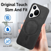 For Huawei Pura 70 Pro+ Solid Color Retro Magsafe PU Back Cover Phone Case(Black)