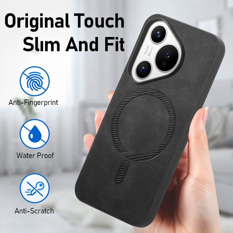 For Huawei Pura 70 Pro+ Solid Color Retro Magsafe PU Back Cover Phone Case(Black)