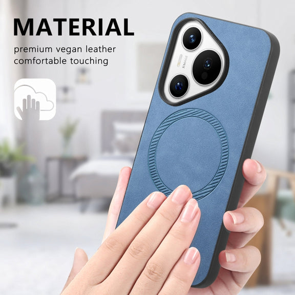 For Huawei Pura 70 Pro+ Solid Color Retro Magsafe PU Back Cover Phone Case(Blue)