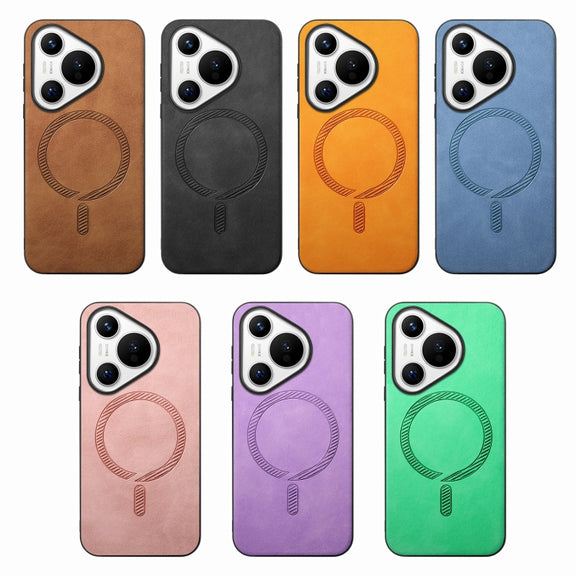 For Huawei  Pura 70 Solid Color Retro Magsafe PU Back Cover Phone Case(Purple)