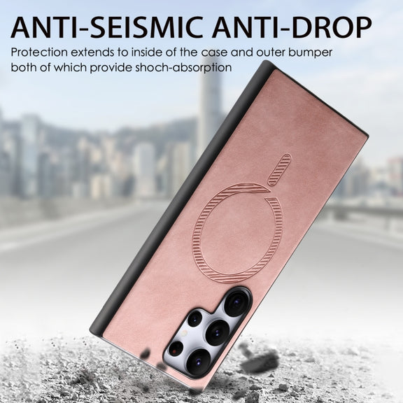 For Samsung Galaxy S25 5G Solid Color Retro Magsafe PU Back Cover Phone Case(Pink)