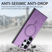 For Samsung Galaxy S25 5G Solid Color Retro Magsafe PU Back Cover Phone Case(Purple)