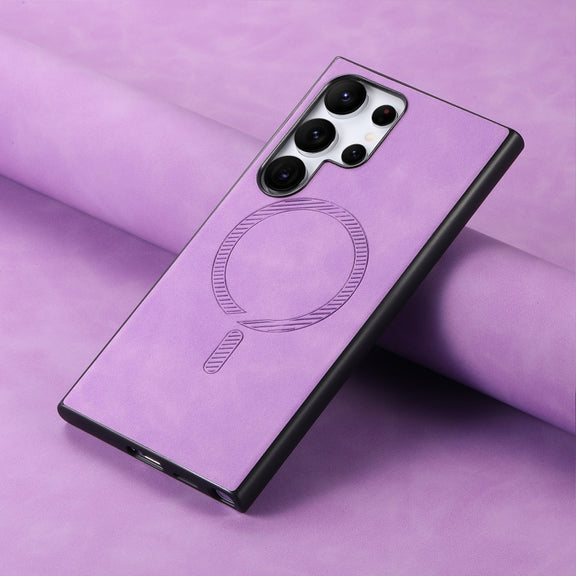 For Samsung Galaxy S25 5G Solid Color Retro Magsafe PU Back Cover Phone Case(Purple)