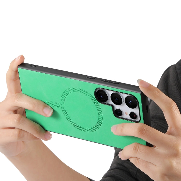 For Samsung Galaxy S25 5G Solid Color Retro Magsafe PU Back Cover Phone Case(Green)
