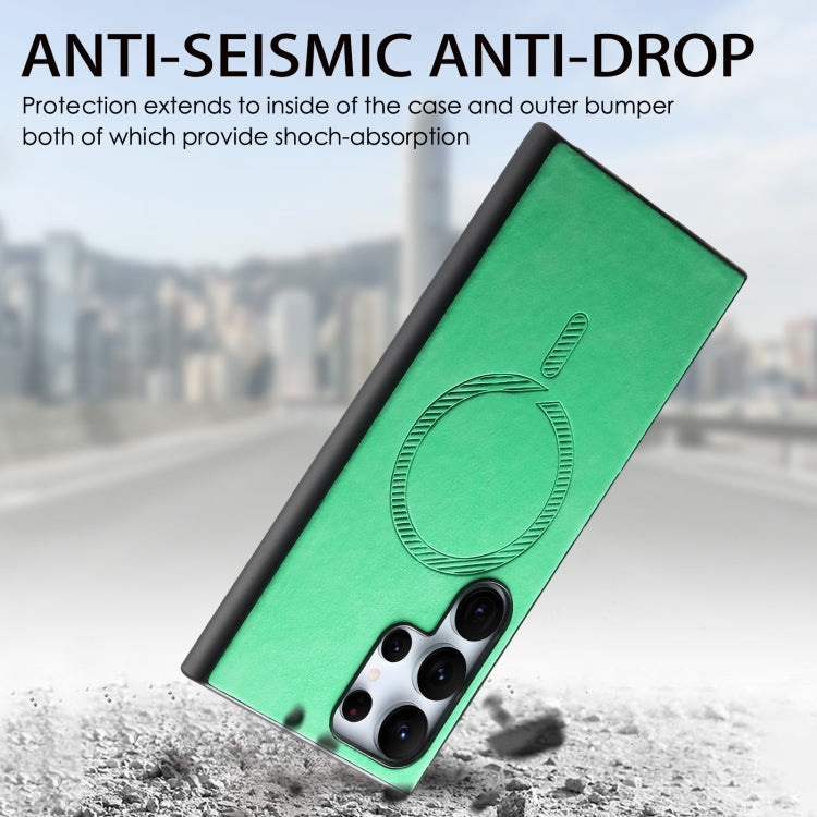 For Samsung Galaxy S25 5G Solid Color Retro Magsafe PU Back Cover Phone Case(Green)