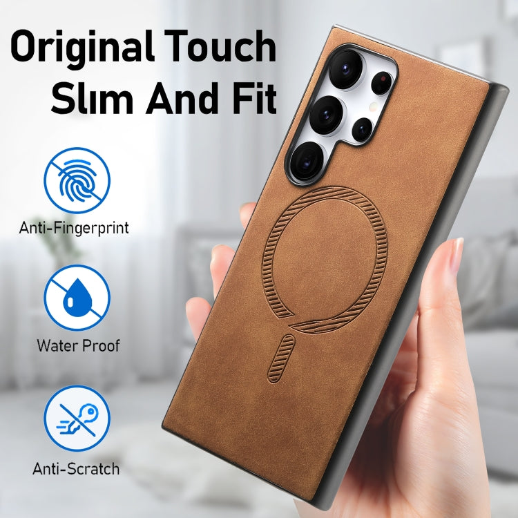 For Samsung Galaxy S25 5G Solid Color Retro Magsafe PU Back Cover Phone Case(Brown)