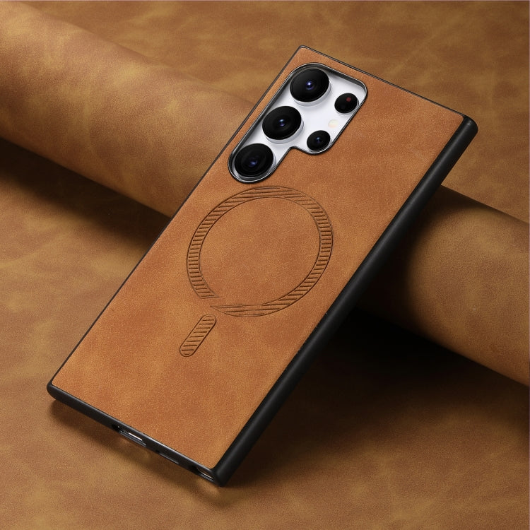 For Samsung Galaxy S25 5G Solid Color Retro Magsafe PU Back Cover Phone Case(Brown)
