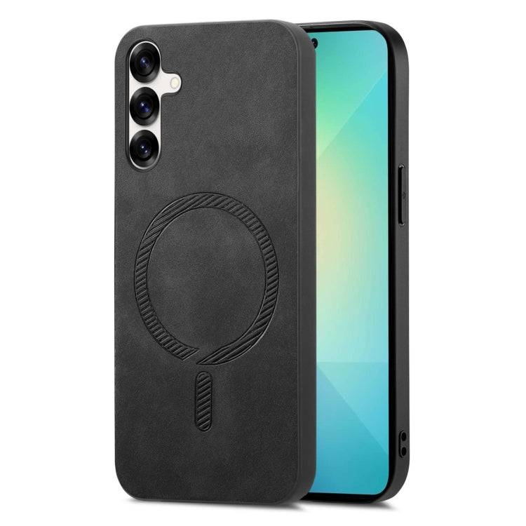 For Samsung Galaxy S25 5G Solid Color Retro Magsafe PU Back Cover Phone Case(Black)