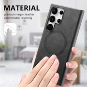 For Samsung Galaxy S25 5G Solid Color Retro Magsafe PU Back Cover Phone Case(Black)