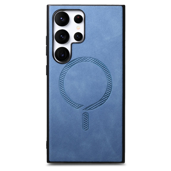For Samsung Galaxy S25 5G Solid Color Retro Magsafe PU Back Cover Phone Case(Blue)