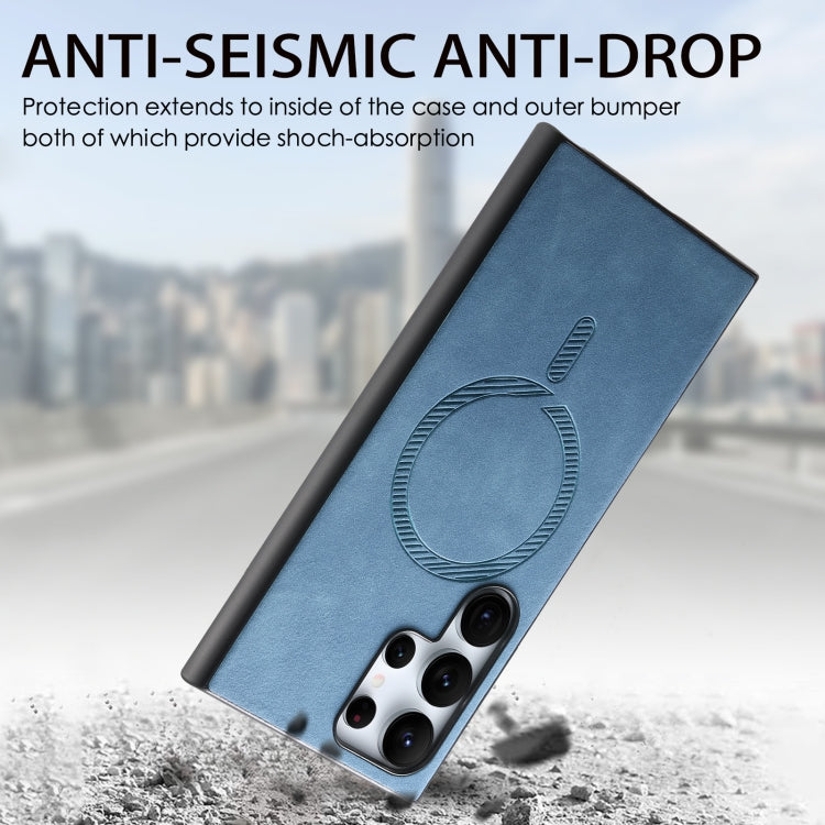 For Samsung Galaxy S25 5G Solid Color Retro Magsafe PU Back Cover Phone Case(Blue)