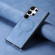 For Samsung Galaxy S25 5G Solid Color Retro Magsafe PU Back Cover Phone Case(Blue)