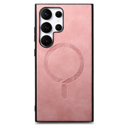 For Samsung Galaxy S25+ 5G Solid Color Retro Magsafe PU Back Cover Phone Case(Pink)