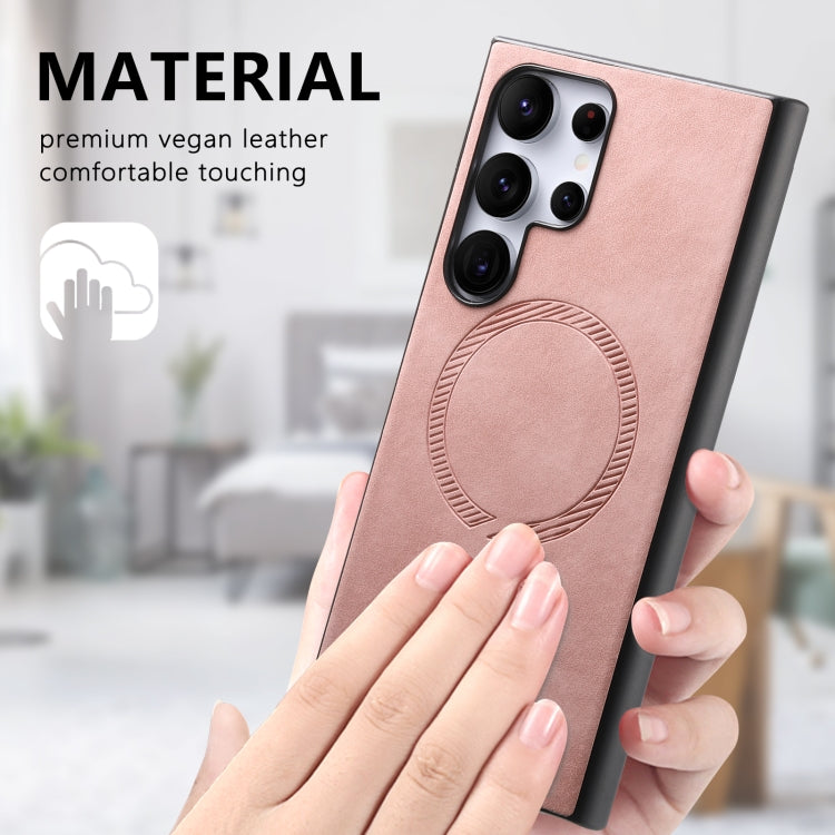 For Samsung Galaxy S25+ 5G Solid Color Retro Magsafe PU Back Cover Phone Case(Pink)