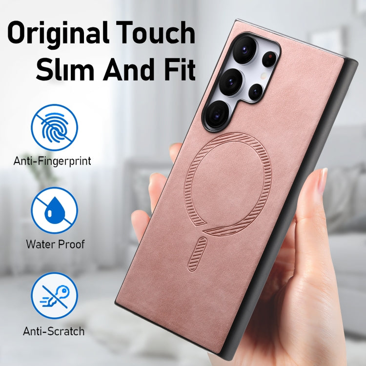 For Samsung Galaxy S25+ 5G Solid Color Retro Magsafe PU Back Cover Phone Case(Pink)