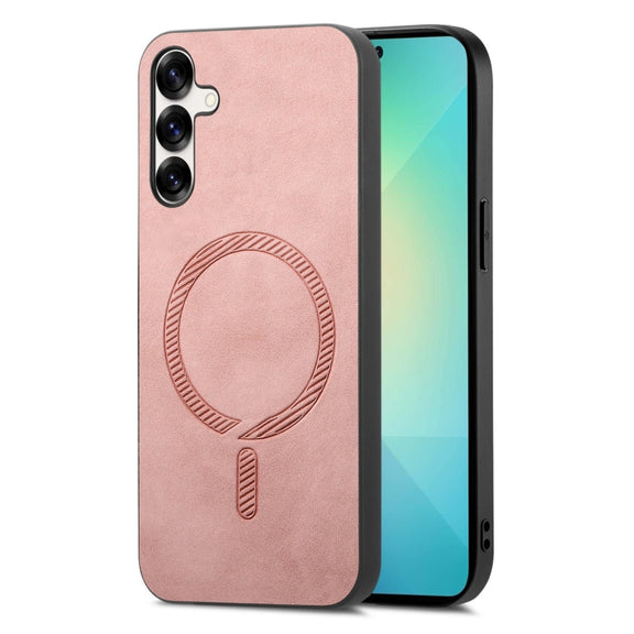 For Samsung Galaxy S25+ 5G Solid Color Retro Magsafe PU Back Cover Phone Case(Pink)