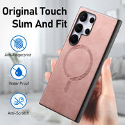For Samsung Galaxy S25+ 5G Solid Color Retro Magsafe PU Back Cover Phone Case(Pink)