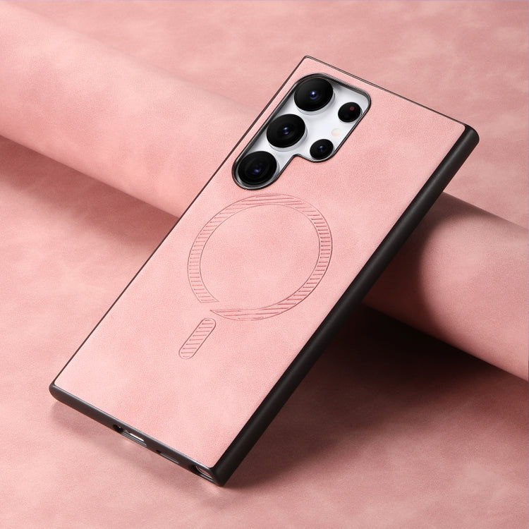 For Samsung Galaxy S25+ 5G Solid Color Retro Magsafe PU Back Cover Phone Case(Pink)