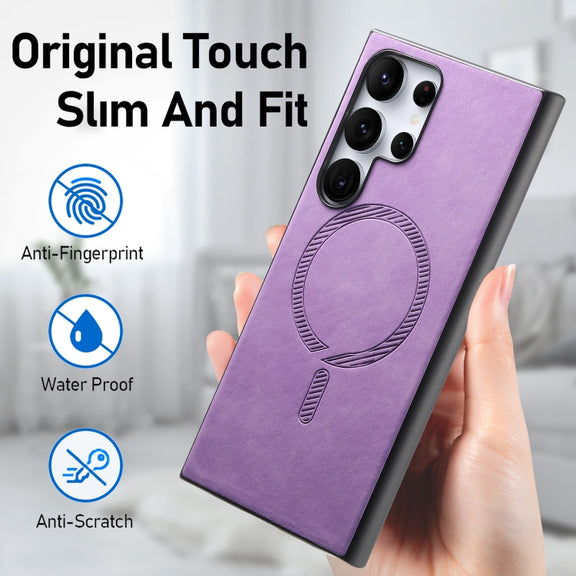 For Samsung Galaxy S25+ 5G Solid Color Retro Magsafe PU Back Cover Phone Case(Purple)