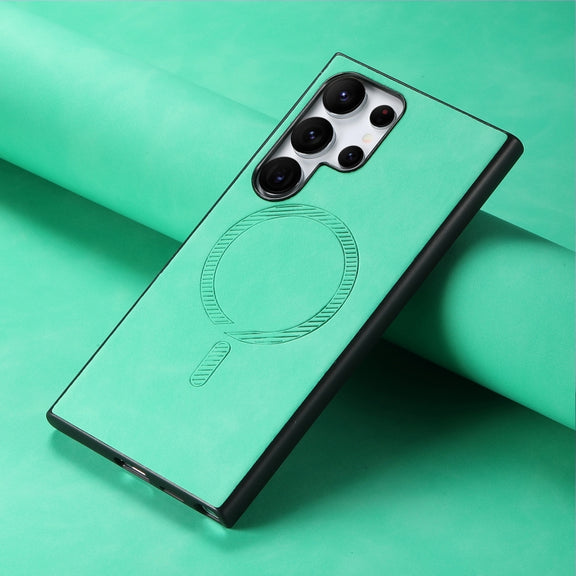 For Samsung Galaxy S25+ 5G Solid Color Retro Magsafe PU Back Cover Phone Case(Green)