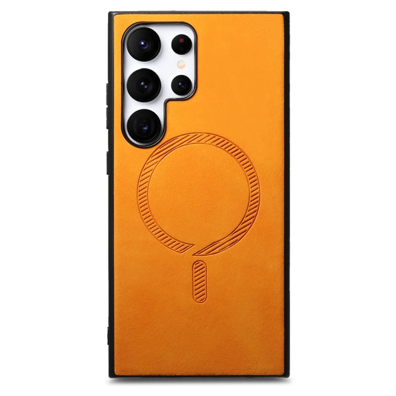 For Samsung Galaxy S25+ 5G Solid Color Retro Magsafe PU Back Cover Phone Case(Yellow)