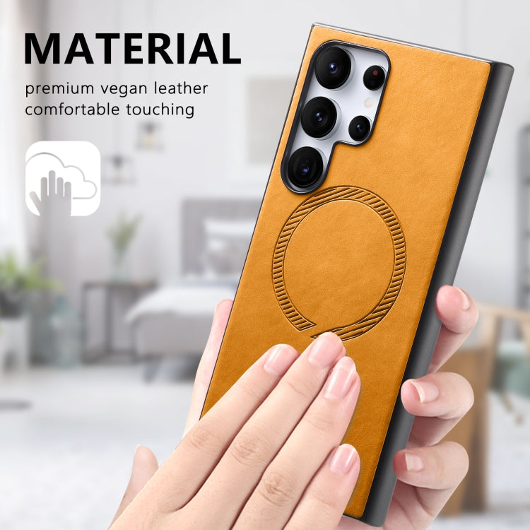 For Samsung Galaxy S25+ 5G Solid Color Retro Magsafe PU Back Cover Phone Case(Yellow)