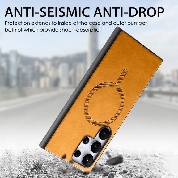 For Samsung Galaxy S25+ 5G Solid Color Retro Magsafe PU Back Cover Phone Case(Yellow)