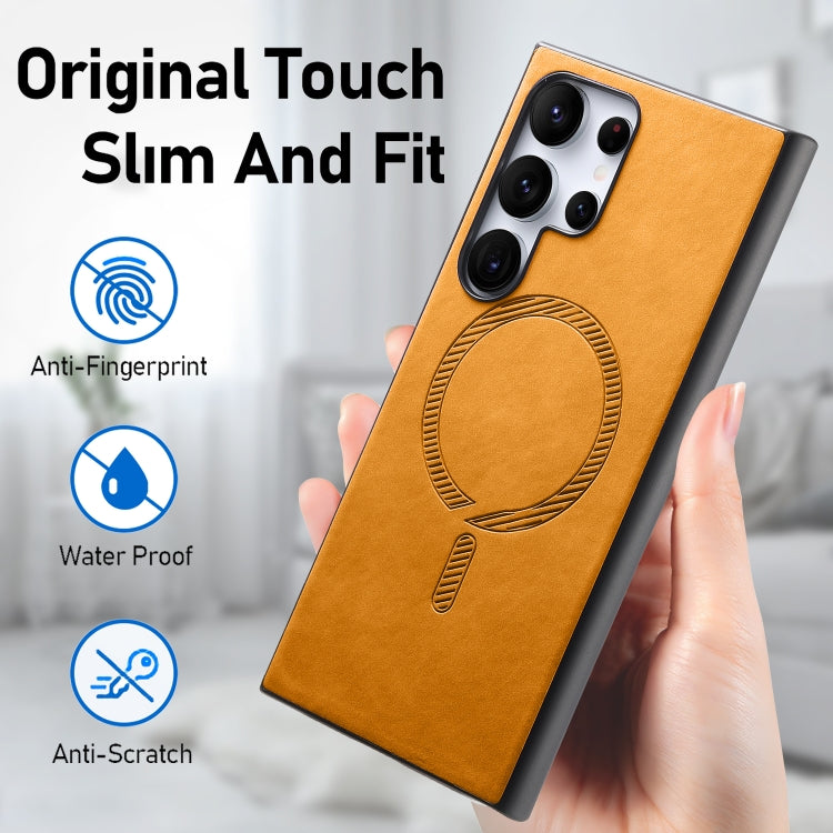 For Samsung Galaxy S25+ 5G Solid Color Retro Magsafe PU Back Cover Phone Case(Yellow)