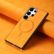 For Samsung Galaxy S25+ 5G Solid Color Retro Magsafe PU Back Cover Phone Case(Yellow)