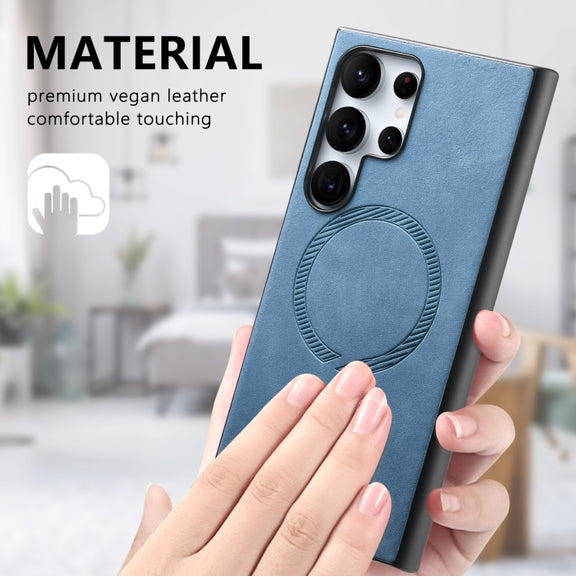 For Samsung Galaxy S25+ 5G Solid Color Retro Magsafe PU Back Cover Phone Case(Blue)