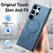 For Samsung Galaxy S25+ 5G Solid Color Retro Magsafe PU Back Cover Phone Case(Blue)