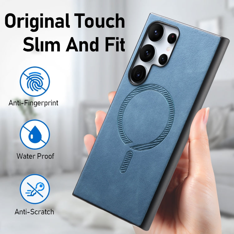 For Samsung Galaxy S25+ 5G Solid Color Retro Magsafe PU Back Cover Phone Case(Blue)