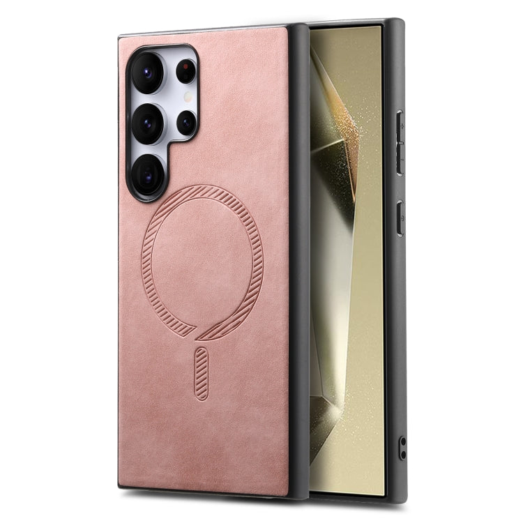 For Samsung Galaxy S25 Ultra 5G Solid Color Retro Magsafe PU Back Cover Phone Case(Pink)