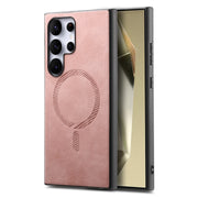 For Samsung Galaxy S25 Ultra 5G Solid Color Retro Magsafe PU Back Cover Phone Case(Pink)