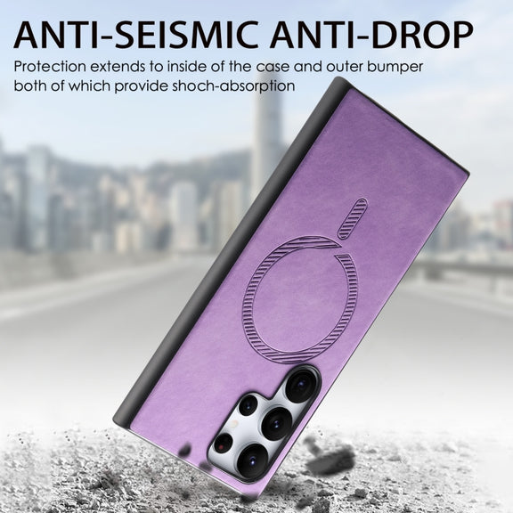 For Samsung Galaxy S25 Ultra 5G Solid Color Retro Magsafe PU Back Cover Phone Case(Purple)