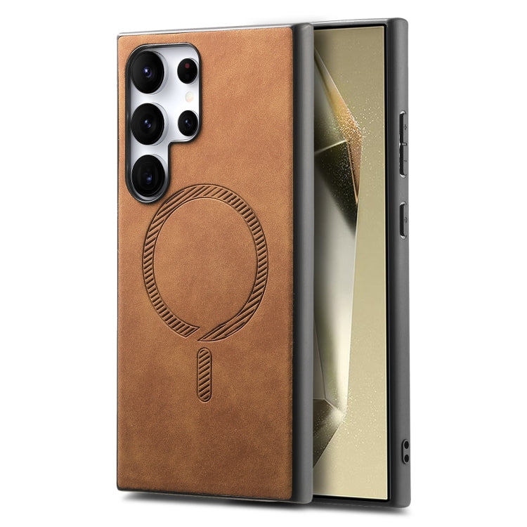 For Samsung Galaxy S25 Ultra 5G Solid Color Retro Magsafe PU Back Cover Phone Case(Brown)