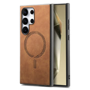 For Samsung Galaxy S25 Ultra 5G Solid Color Retro Magsafe PU Back Cover Phone Case(Brown)