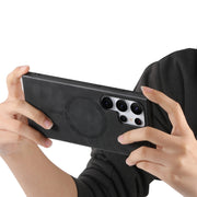 For Samsung Galaxy S25 Ultra 5G Solid Color Retro Magsafe PU Back Cover Phone Case(Black)