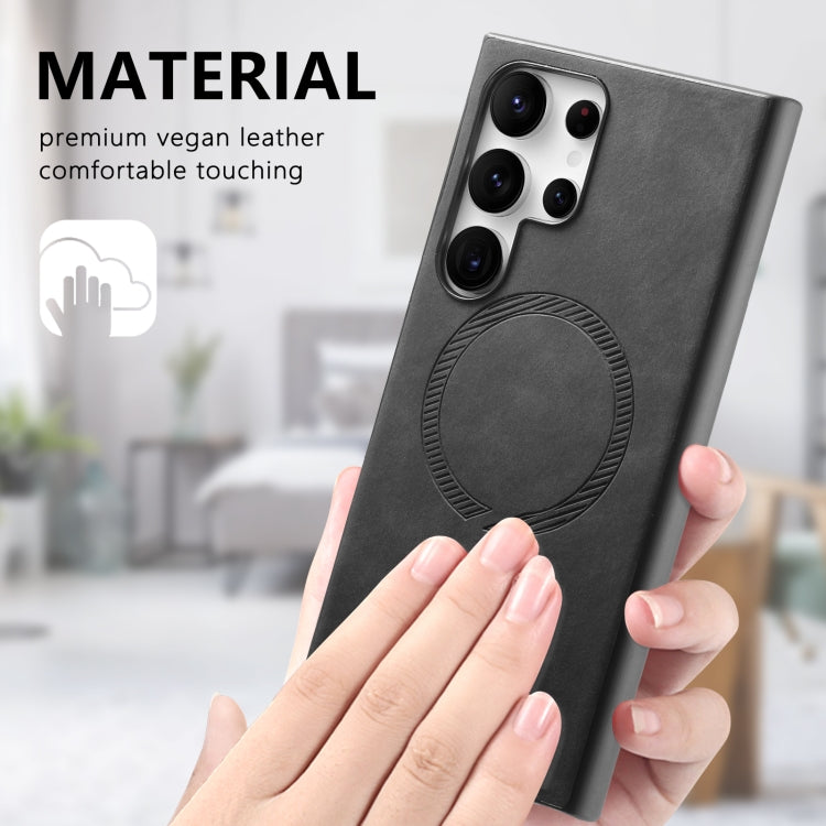 For Samsung Galaxy S25 Ultra 5G Solid Color Retro Magsafe PU Back Cover Phone Case(Black)