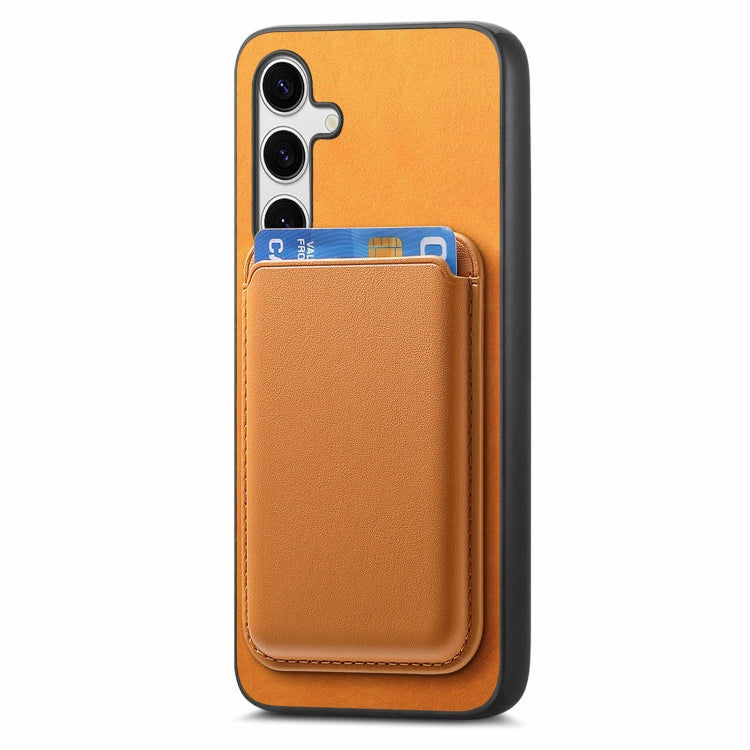 For Samsung Galaxy S25 5G Retro Magsafe Card Bag PU Back Cover Phone Case(Yellow)