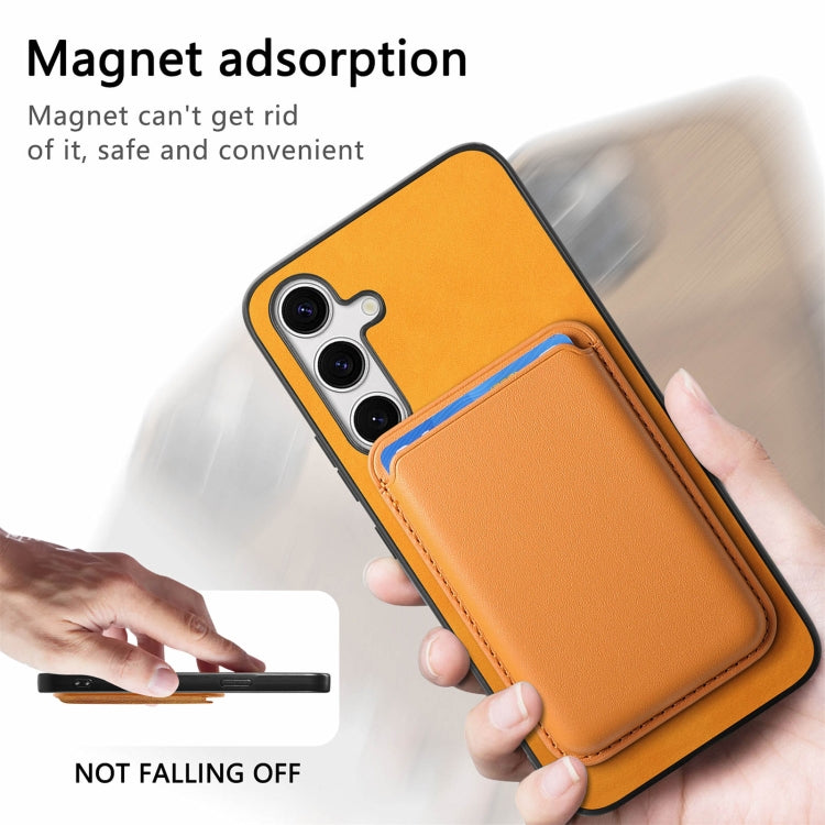 For Samsung Galaxy S25 5G Retro Magsafe Card Bag PU Back Cover Phone Case(Yellow)