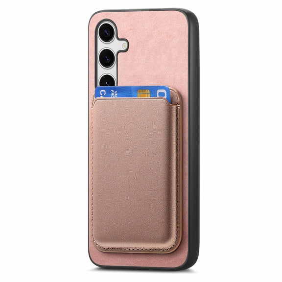 For Samsung Galaxy S25 5G Retro Magsafe Card Bag PU Back Cover Phone Case(Pink)