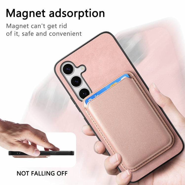For Samsung Galaxy S25 5G Retro Magsafe Card Bag PU Back Cover Phone Case(Pink)