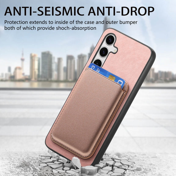 For Samsung Galaxy S25 5G Retro Magsafe Card Bag PU Back Cover Phone Case(Pink)